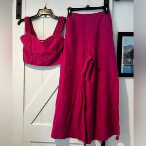 2 Piece Magenta CropTop and Flowy WideLeg Pants